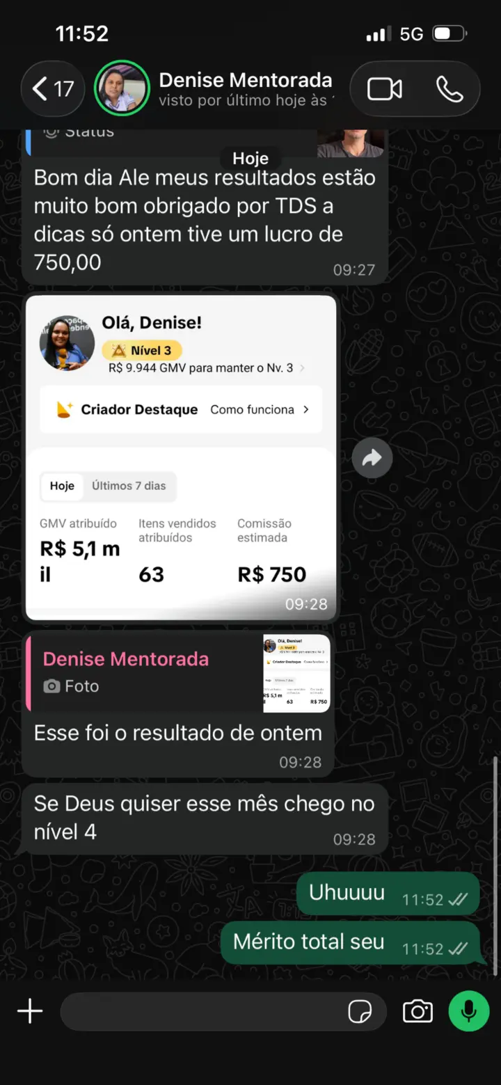 Resultado compartilhado por Denise no WhatsApp